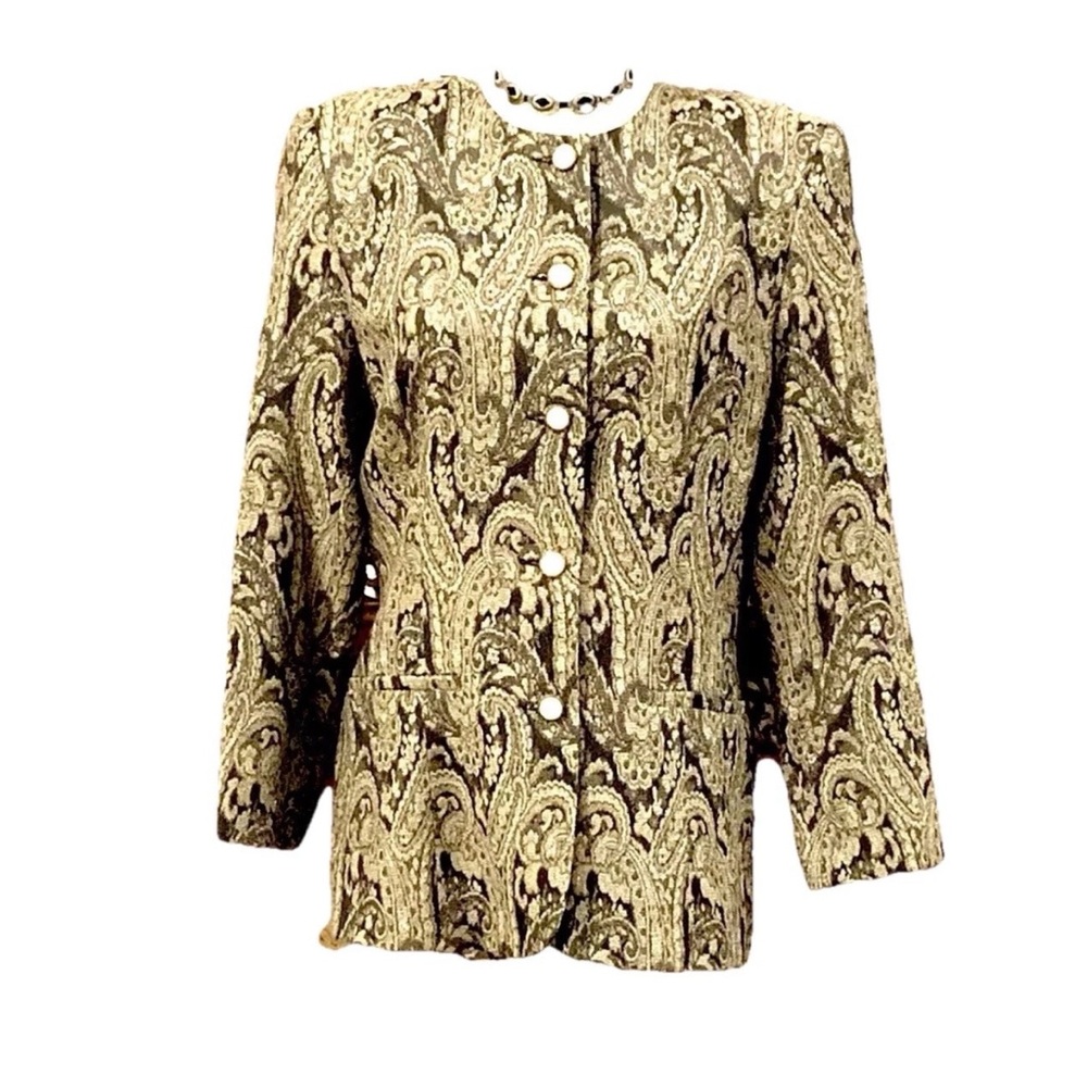 TALBOTS VTG GOLD METALLIC SHIMMER JACKET 12P MP FESTIVE PARTY WEDDING CRUISE